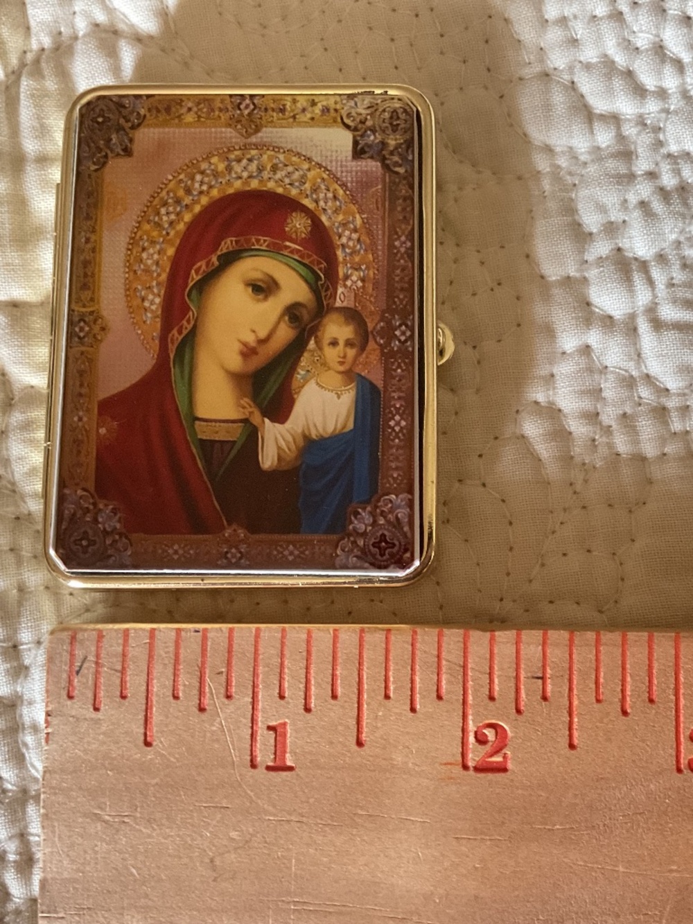 NWOT Virgin Mary Icon Pills Case With Mirror - Picture 11 of 12